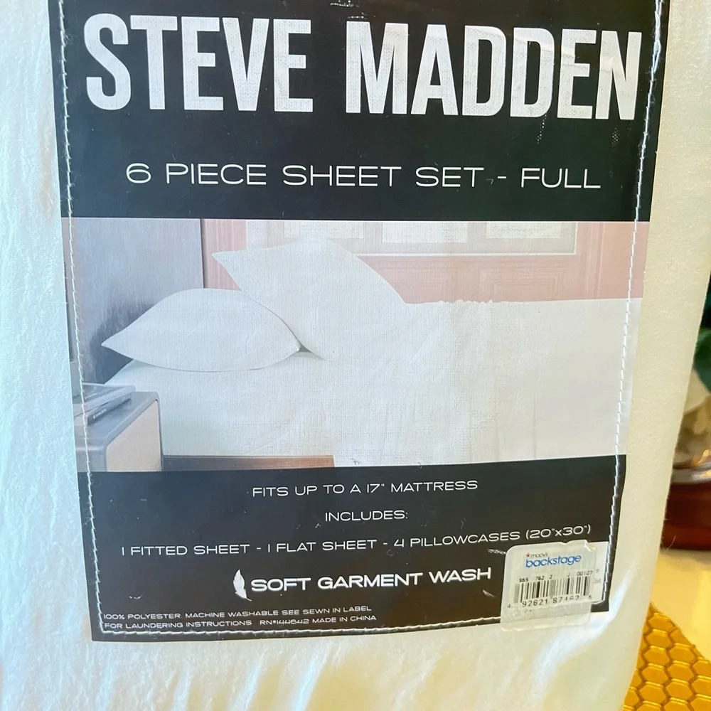 NEW Steve Madden 6 Piece Sheet Set Full Size | Soft Garment Wash White